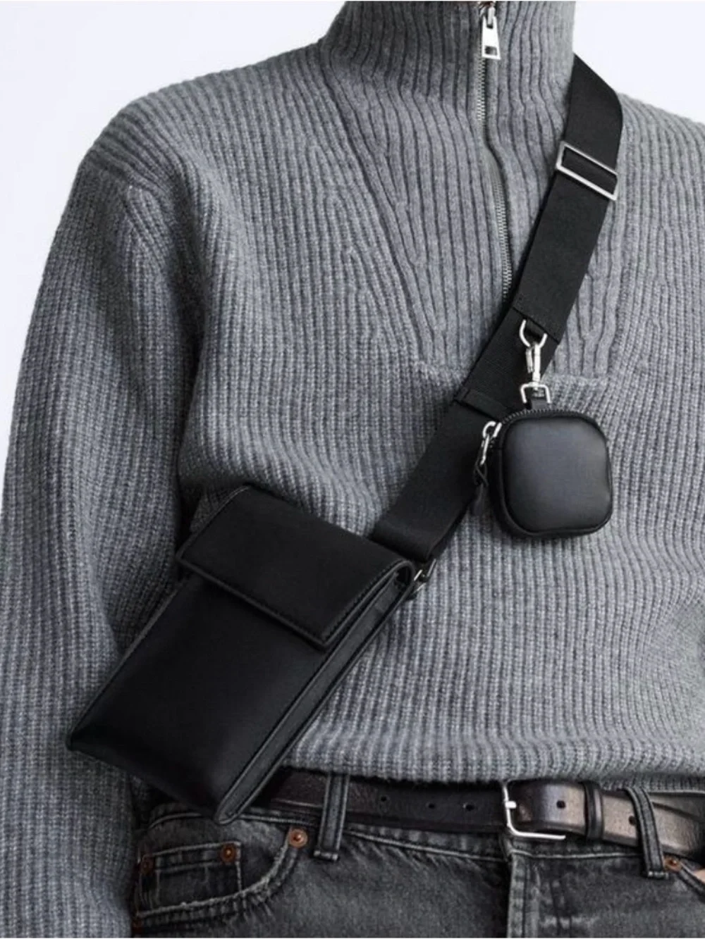 Zara Black Leather Crossbody Phone Pouch - Men - Picture 4 of 9